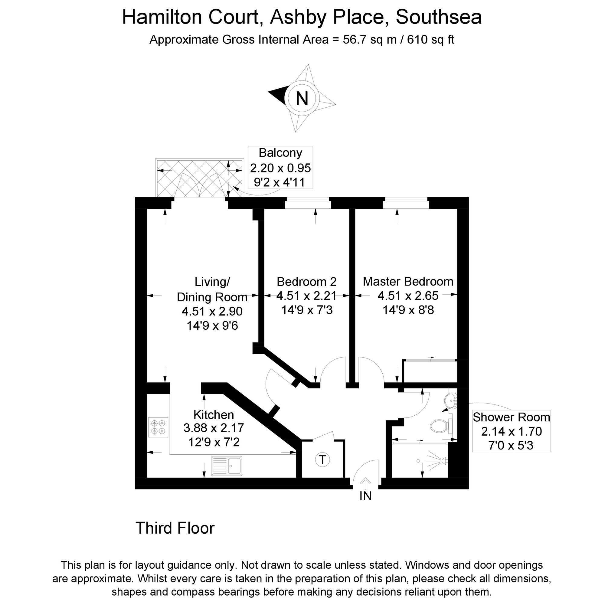 Floorplan of 2 bedroom  Flat for sale, Ashby Place, Southsea, Hampshire, PO5