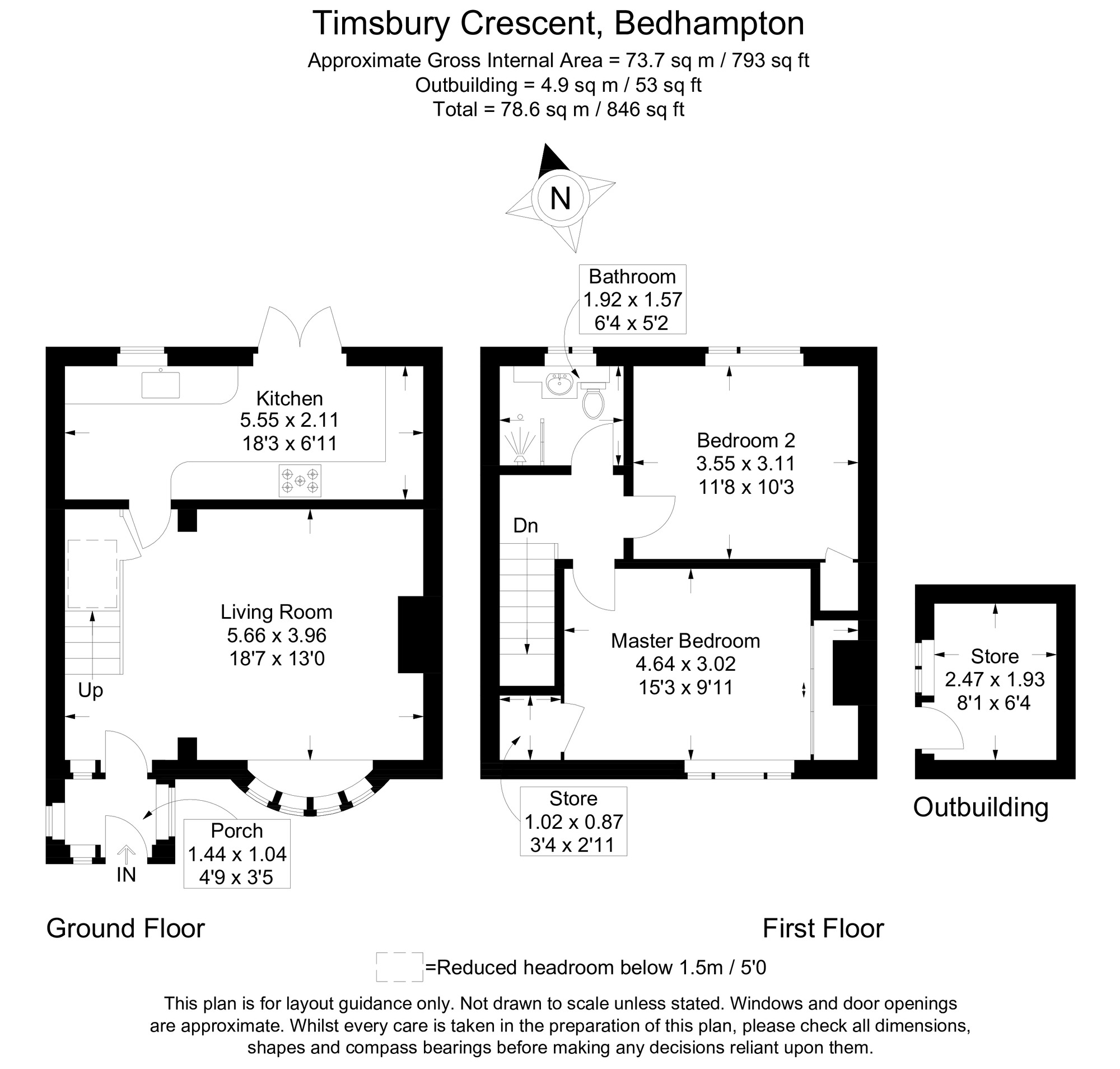 Floorplan of 2 bedroom Mid Terrace House for sale, Timsbury Crescent, Havant, Hampshire, PO9