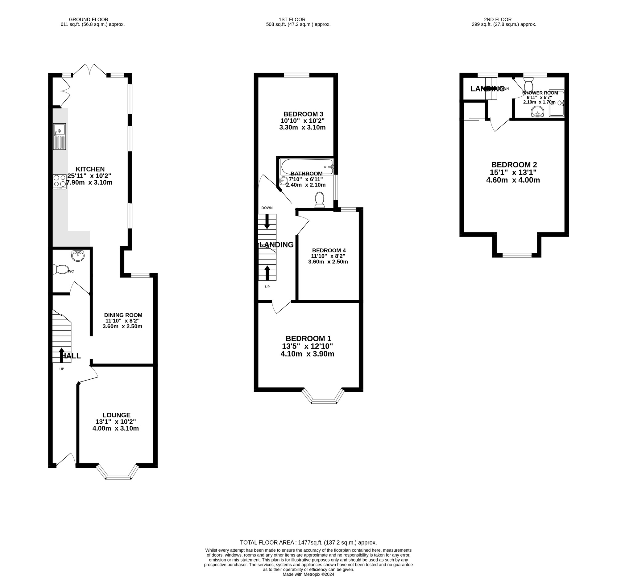 Floorplan of 4 bedroom Mid Terrace House for sale, Frensham Road, Southsea, Hampshire, PO4