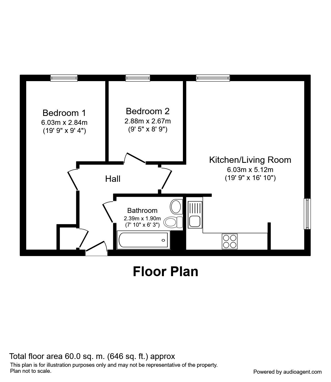 Floorplan of 2 bedroom  Flat to rent, Ordsall Lane, Salford, M5