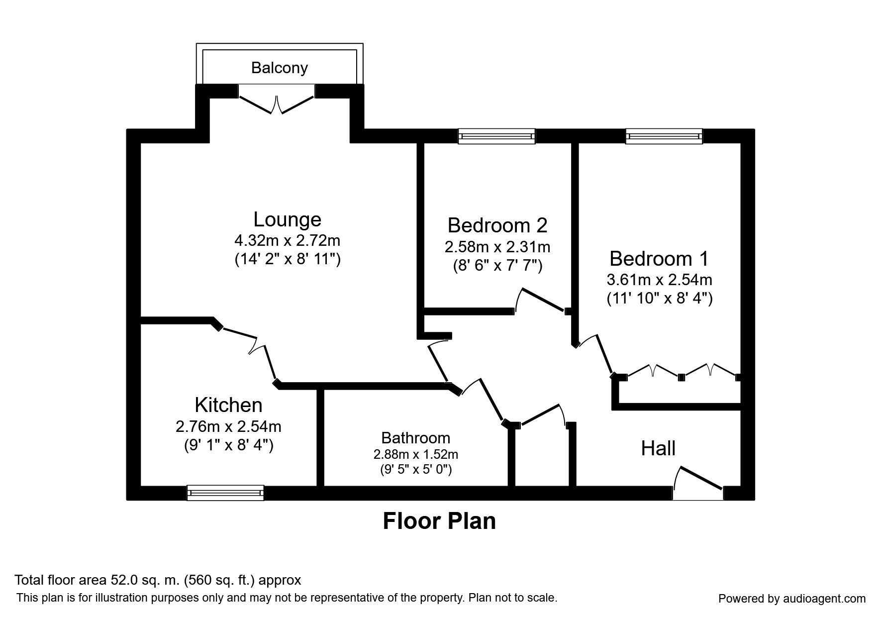 Floorplan of 2 bedroom  Flat to rent, Montague Road, Manchester, M16