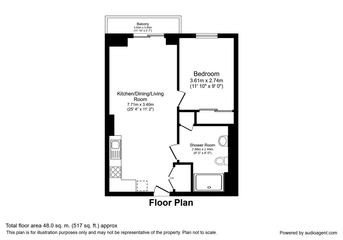 Floorplan of 1 bedroom  Flat to rent, The Lightbox, Media City Uk Broadw, Salford, M50