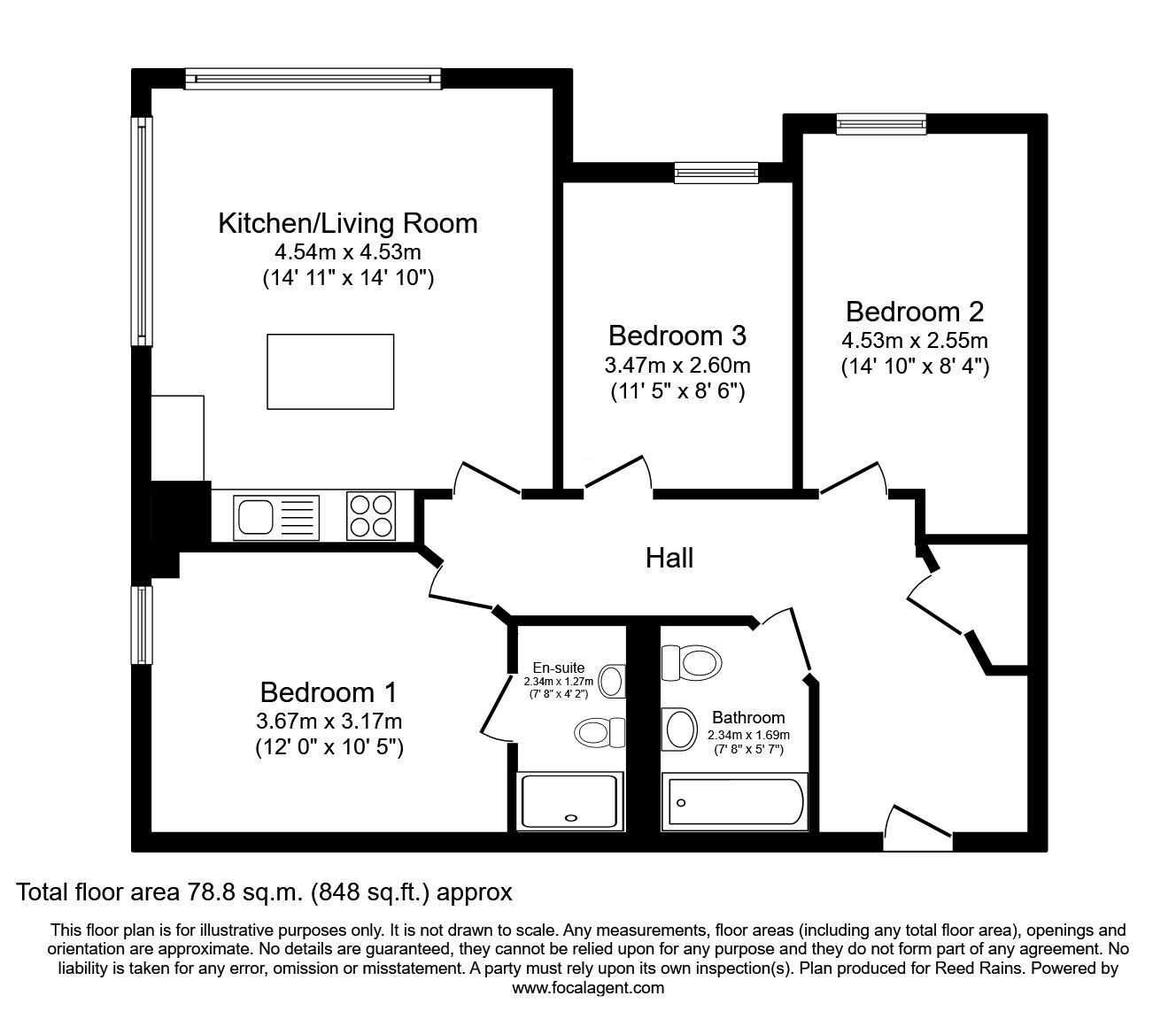 Floorplan of 3 bedroom  Flat to rent, Pilgrims Way, Salford, Greater Manchester, M50