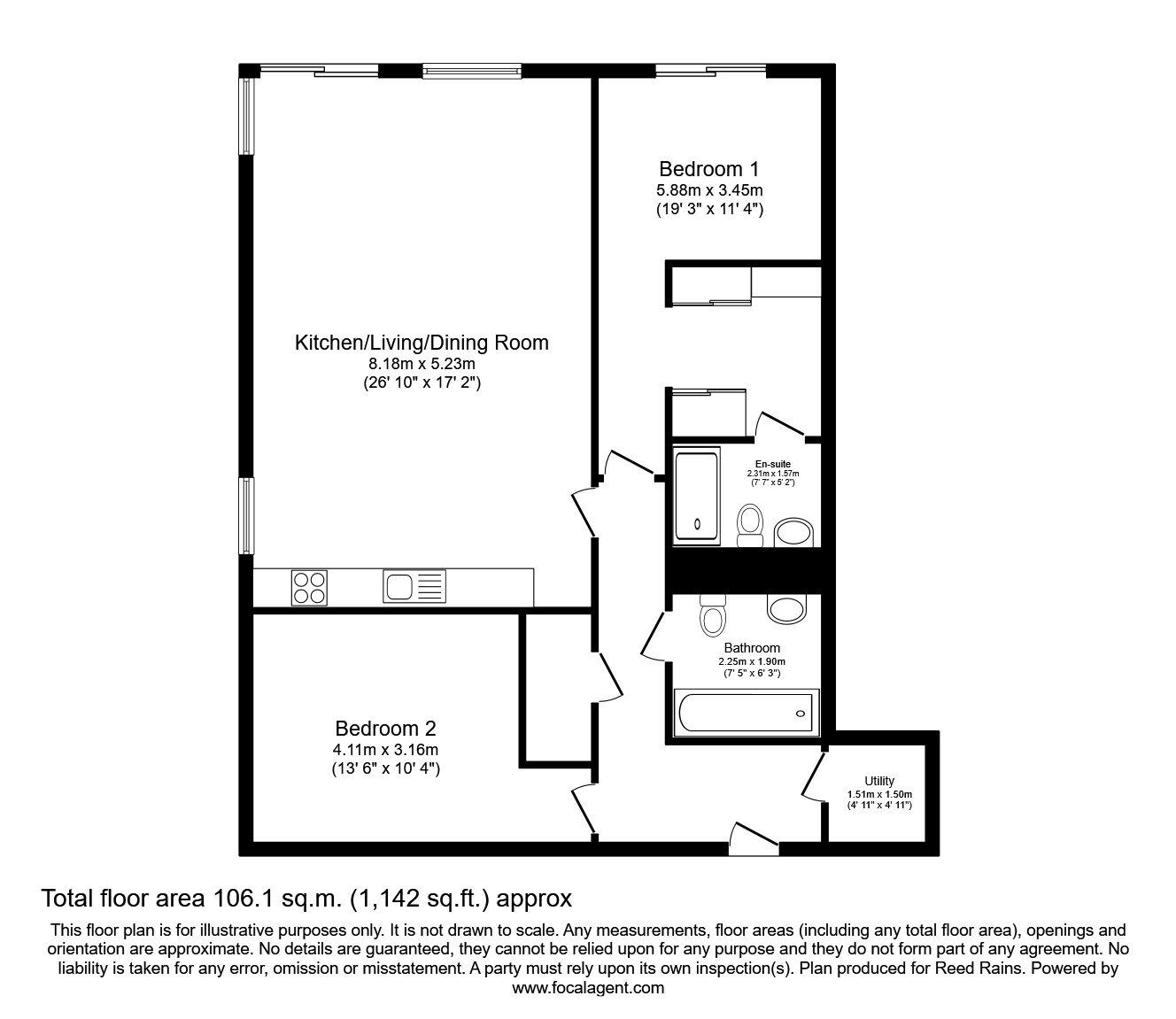 Floorplan of 2 bedroom  Flat for sale, The Quays, Salford, M50