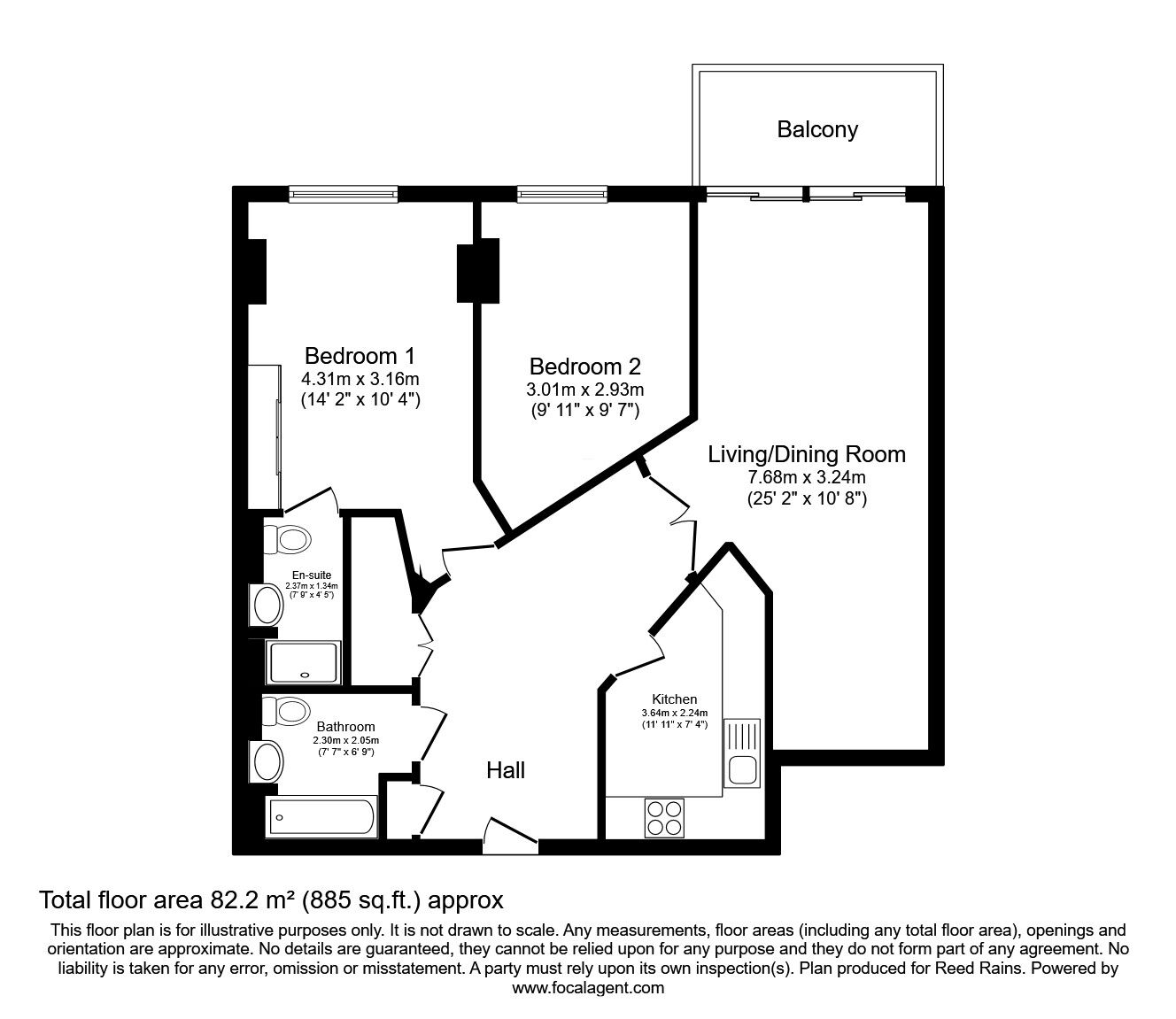 Floorplan of 2 bedroom  Flat to rent, The Quays, Salford, Greater Manchester, M50