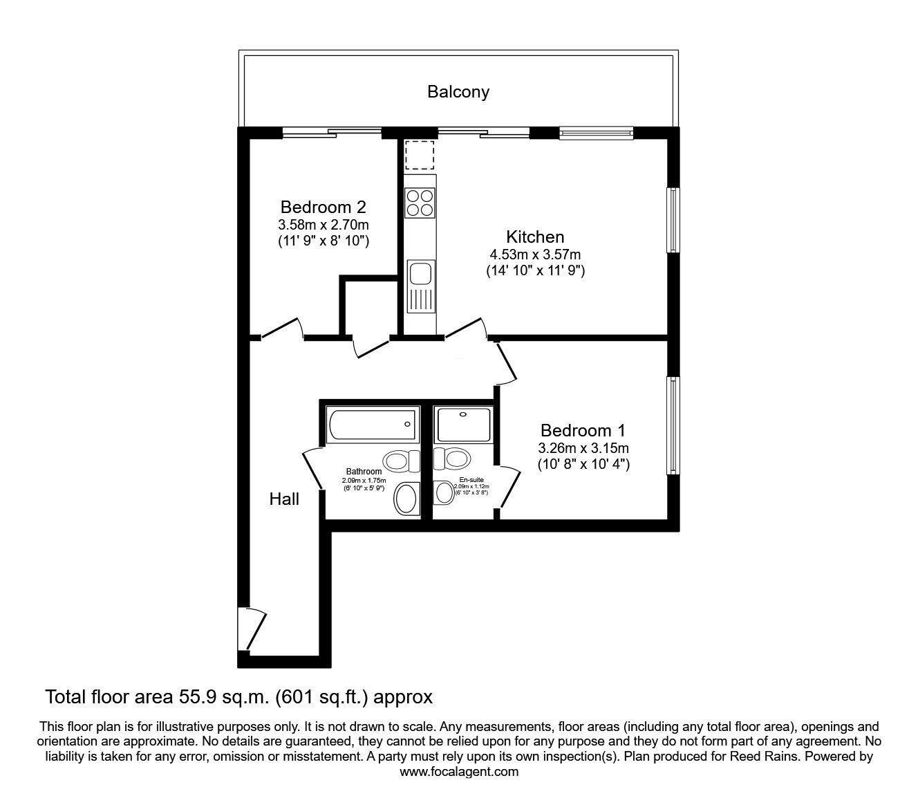 Floorplan of 2 bedroom  Flat for sale, Pink, Media City UK, Salford, M50