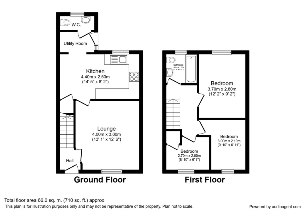 Floorplan of 3 bedroom End Terrace House to rent, Cedar Court, Catchgate, Durham, DH9