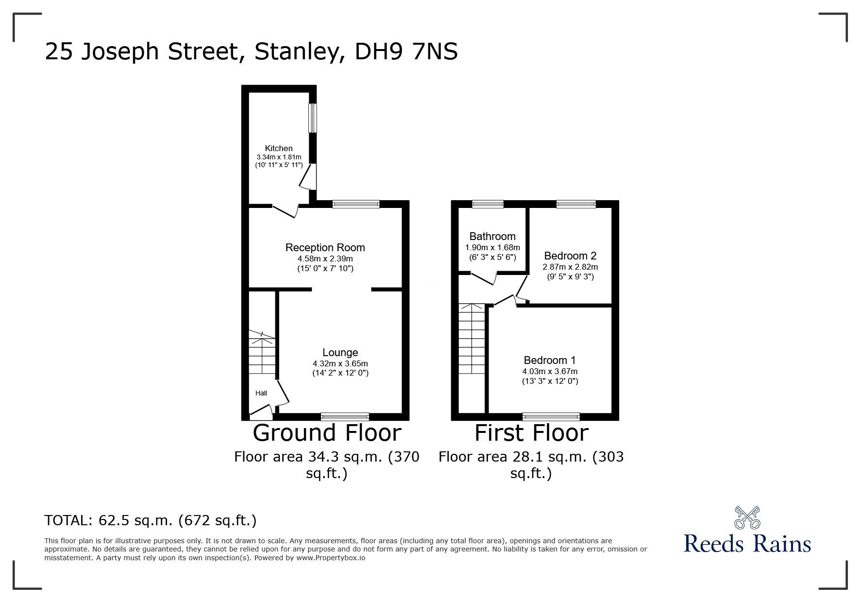 Floorplan of 2 bedroom Mid Terrace House for sale, Joseph Street, Stanley, Durham, DH9