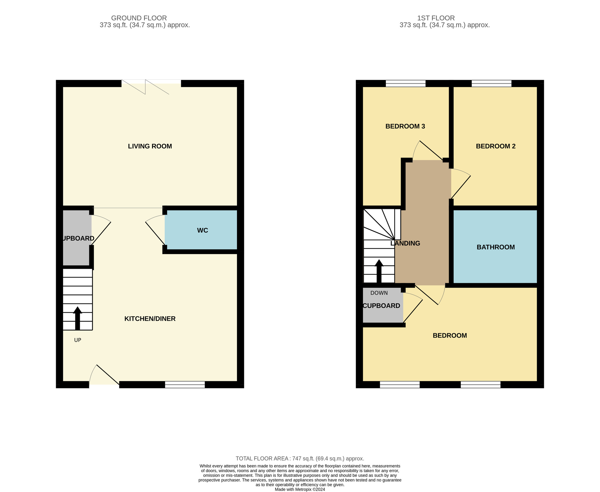 Floorplan of 3 bedroom Mid Terrace House for sale, Turnwrest Grove, Stockton-on-Tees, Durham, TS19