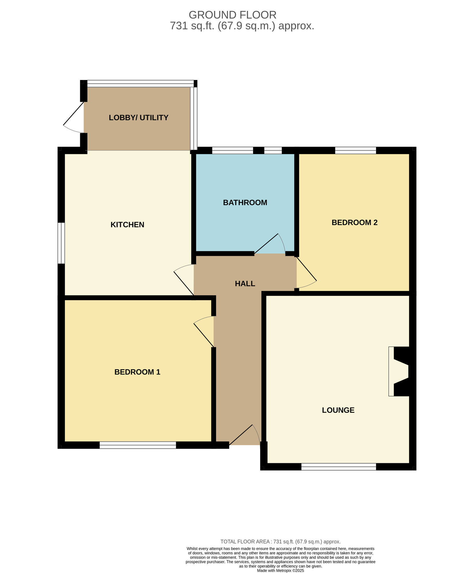 Floorplan of 2 bedroom Semi Detached Bungalow for sale, Coverdale Road, Fairfield, Stockton-On-Tees, Durham, TS19