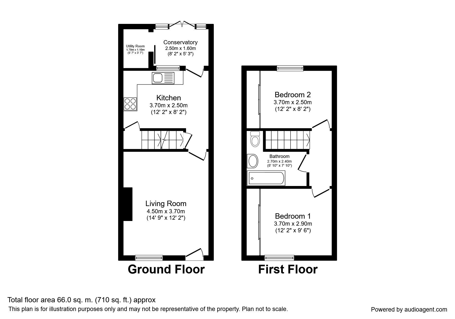 Floorplan of 2 bedroom Mid Terrace House to rent, Manor Road, Wakefield, West Yorkshire, WF2