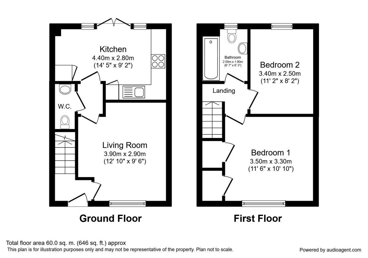 Floorplan of 2 bedroom Semi Detached House to rent, Monckton Road, Pontefract, West Yorkshire, WF8