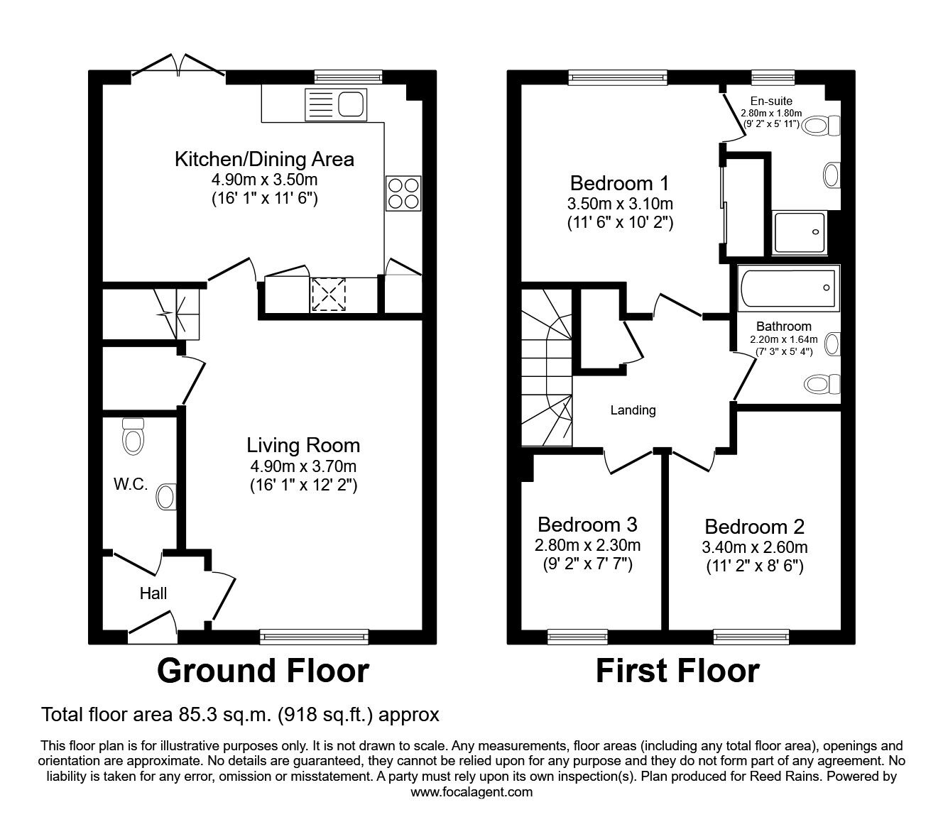 Floorplan of 3 bedroom Mid Terrace House to rent, Radcliffe Court, Wakefield, West Yorkshire, WF1