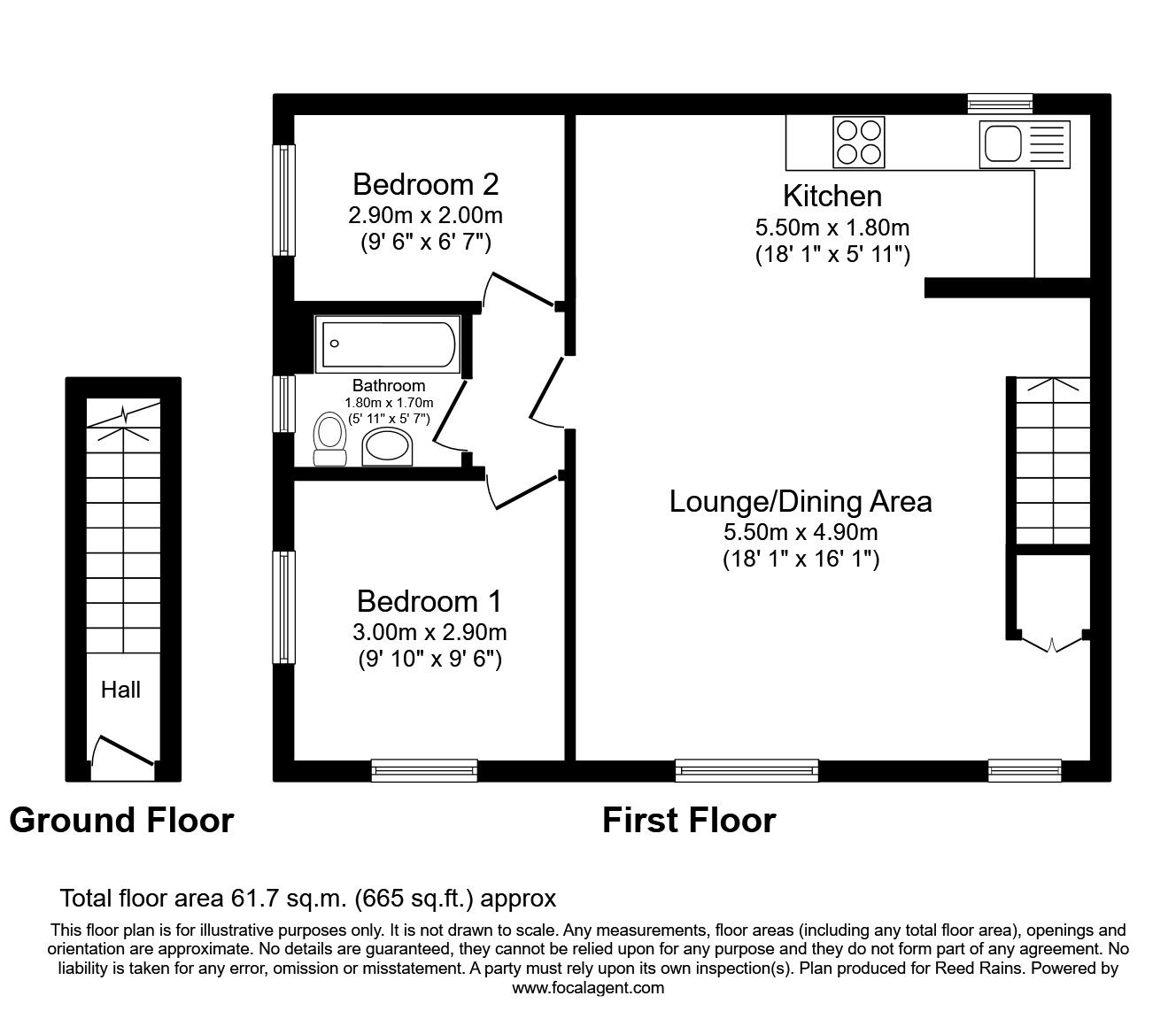 Floorplan of 2 bedroom  Flat to rent, Oak Tree Court, Wakefield, West Yorkshire, WF1