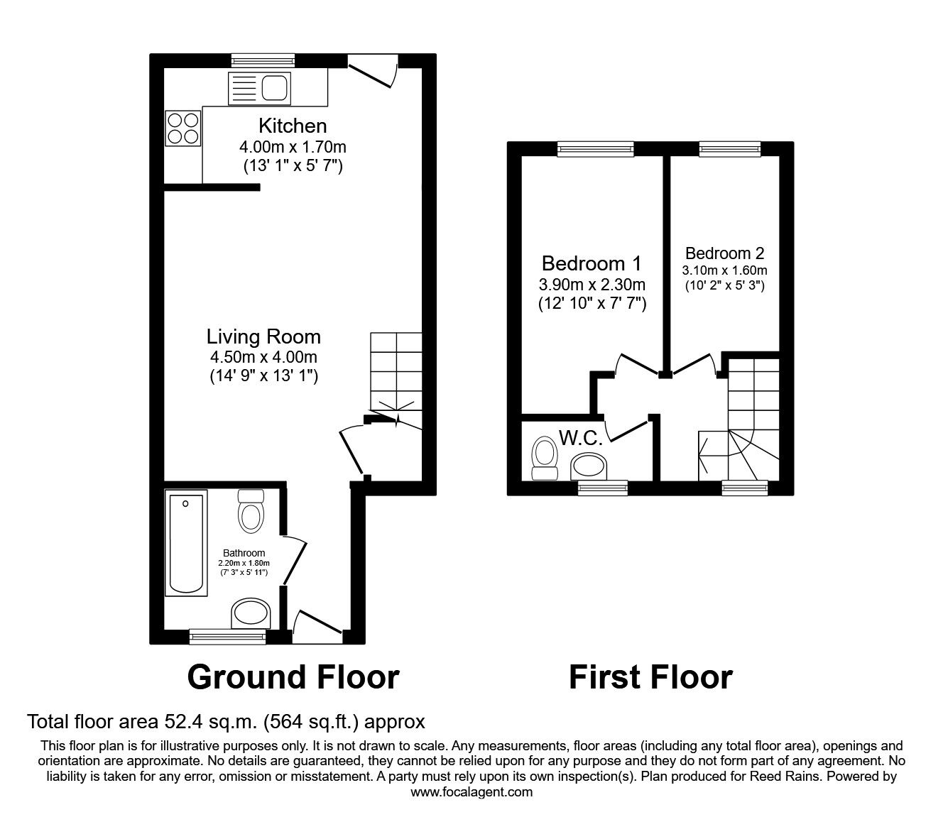 Floorplan of 2 bedroom Mid Terrace House to rent, Elsicker Lane, Warmfield, West Yorkshire, WF1