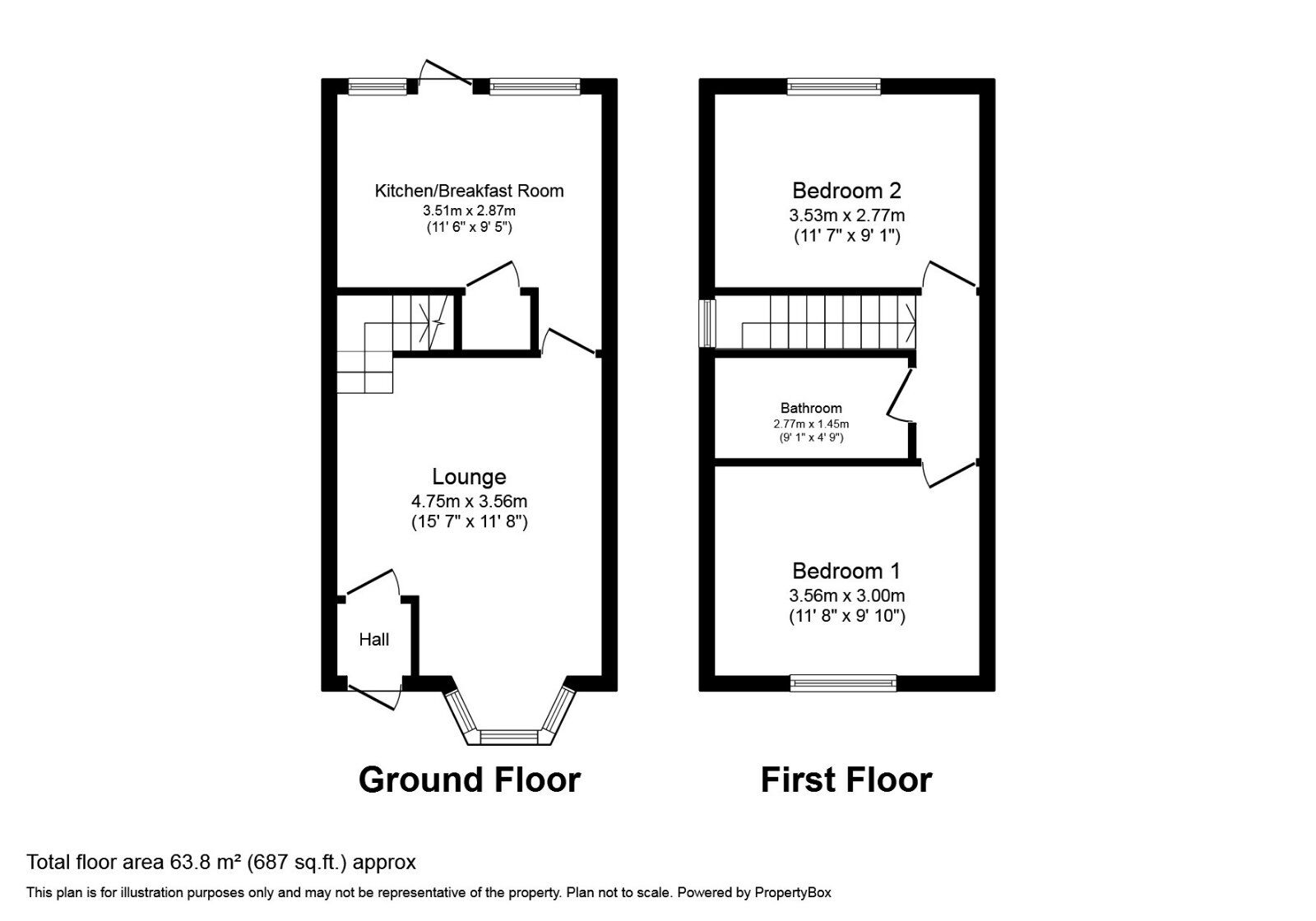 Floorplan of 2 bedroom Mid Terrace House for sale, Park Avenue, Kirkthorpe, West Yorkshire, WF1