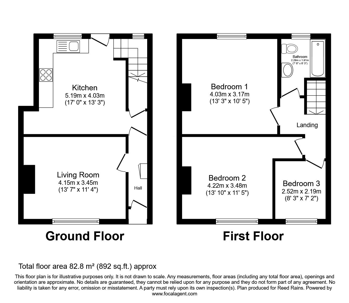 Floorplan of 3 bedroom Mid Terrace House for sale, Ellins Terrace, Normanton, West Yorkshire, WF6