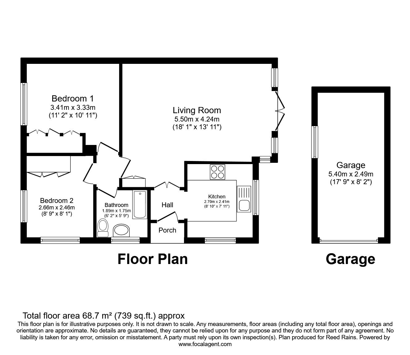 Floorplan of 2 bedroom Semi Detached Bungalow for sale, Whitehall Crescent, Wakefield, West Yorkshire, WF1