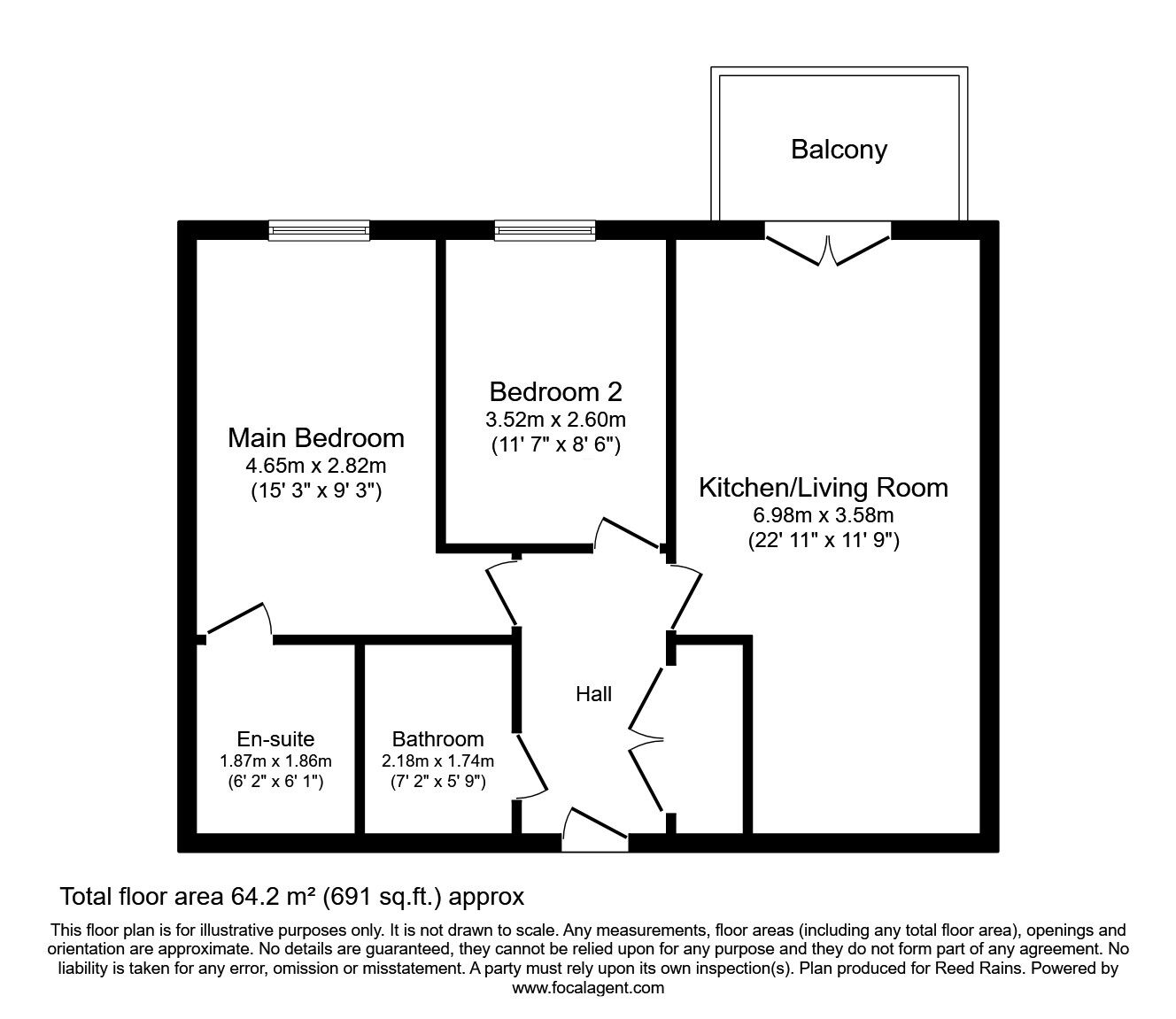 Floorplan of 2 bedroom  Flat for sale, Navigation Walk, Wakefield, West Yorkshire, WF1