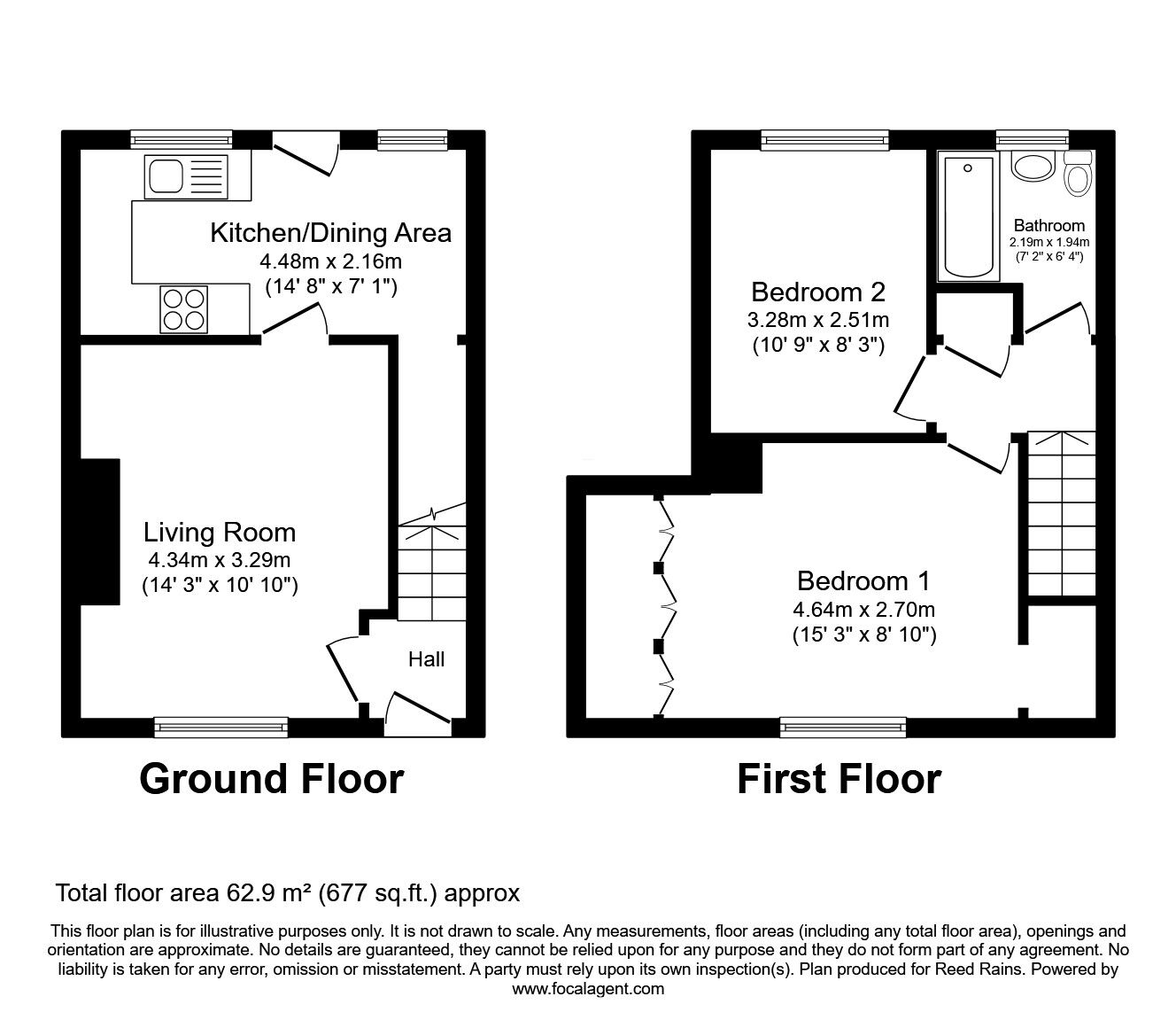 Floorplan of 2 bedroom Mid Terrace House for sale, Dalefield Road, Normanton, West Yorkshire, WF6