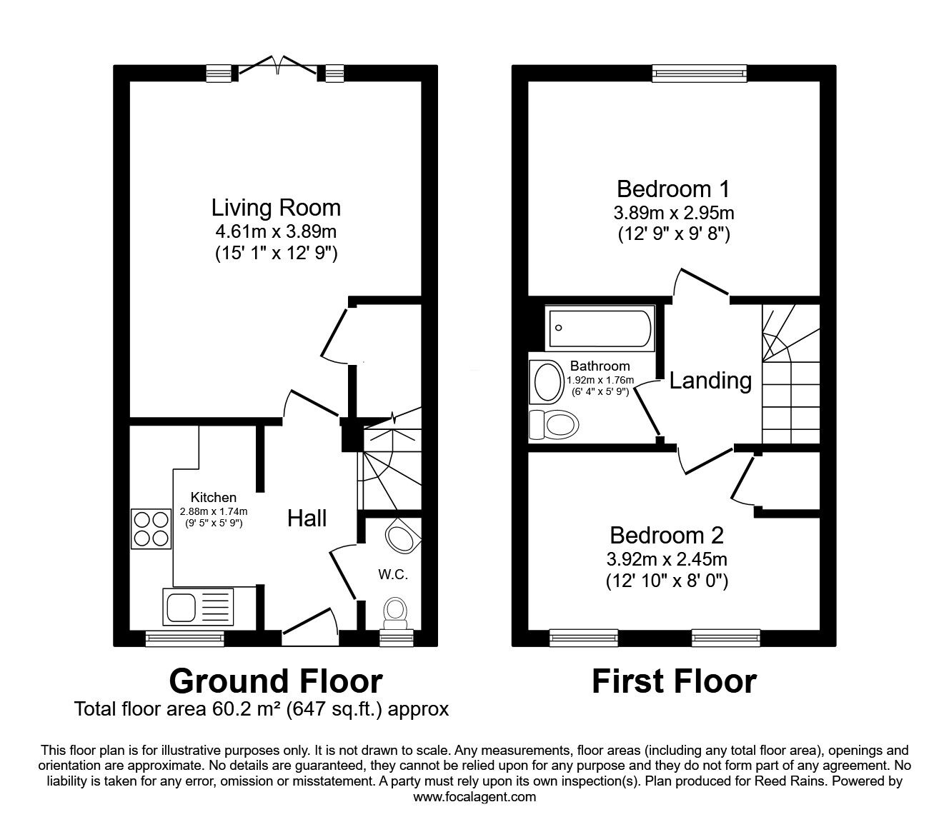 Floorplan of 2 bedroom Mid Terrace House for sale, Wren Green Avenue, Wrenthorpe, West Yorkshire, WF2