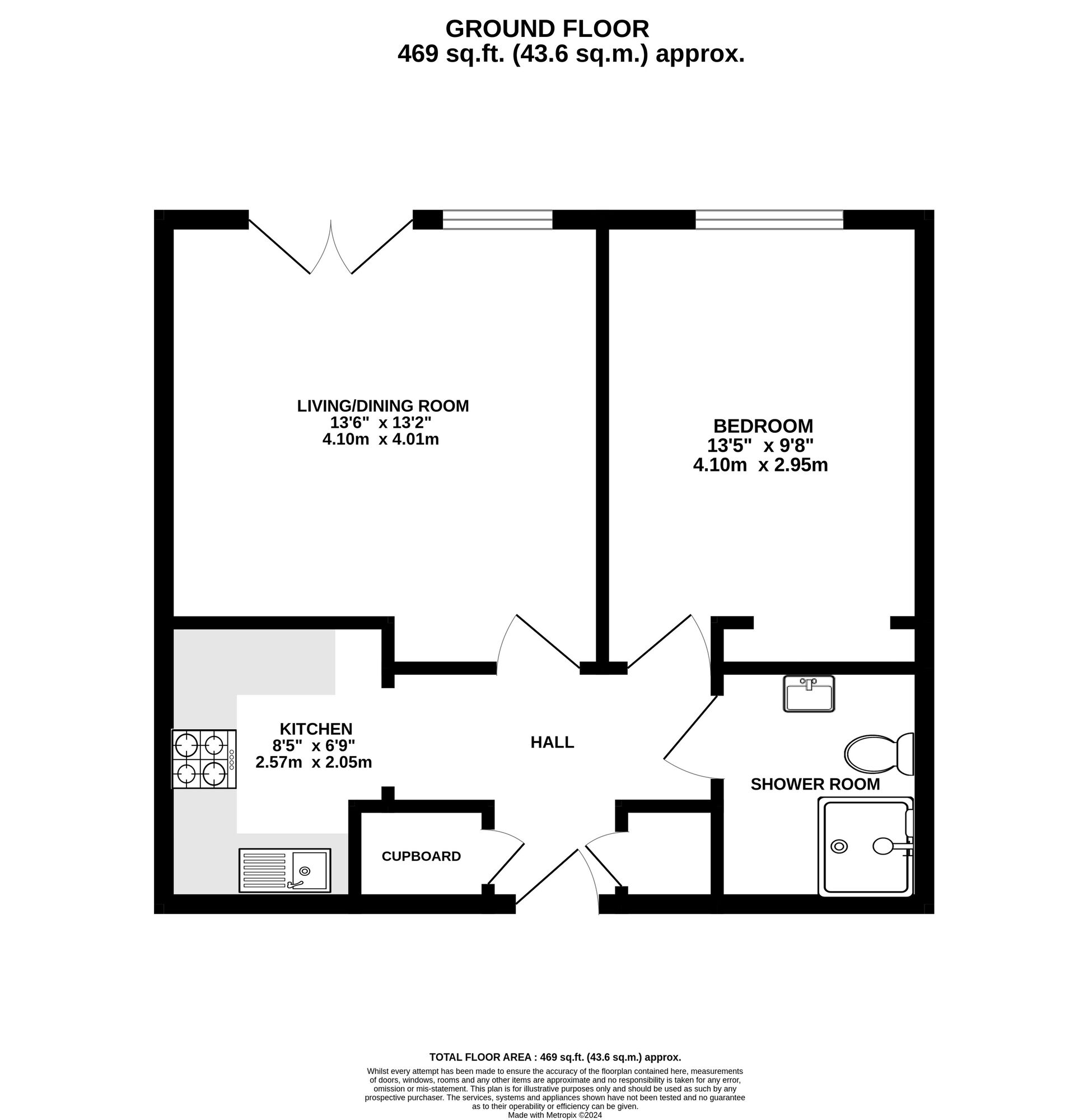 Floorplan of 1 bedroom  Flat for sale, Bambridge Court, Maidstone, Kent, ME14