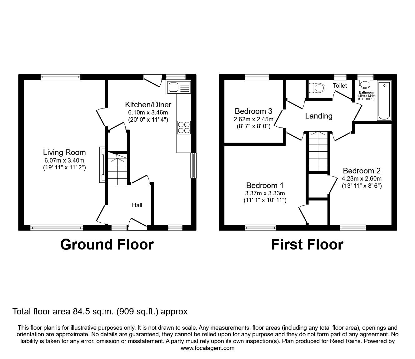 Floorplan of 3 bedroom End Terrace House to rent, Afton, Widnes, Cheshire, WA8