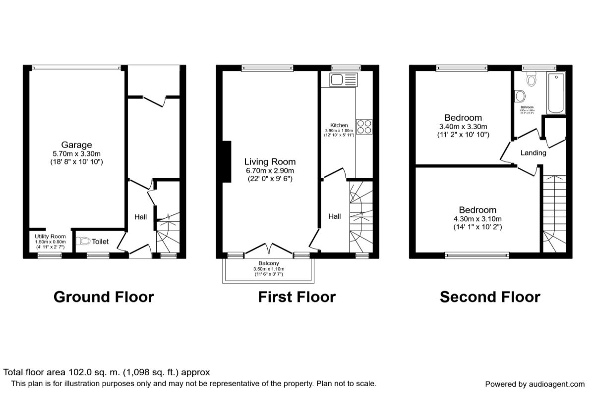 Floorplan of 2 bedroom Mid Terrace House to rent, Parkway, Wilmslow, Cheshire, SK9