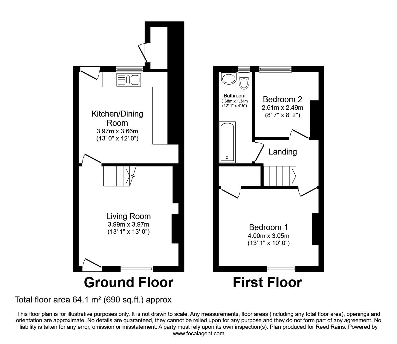 Floorplan of 2 bedroom Mid Terrace House for sale, Normanton Spring Road, Sheffield, South Yorkshire, S13