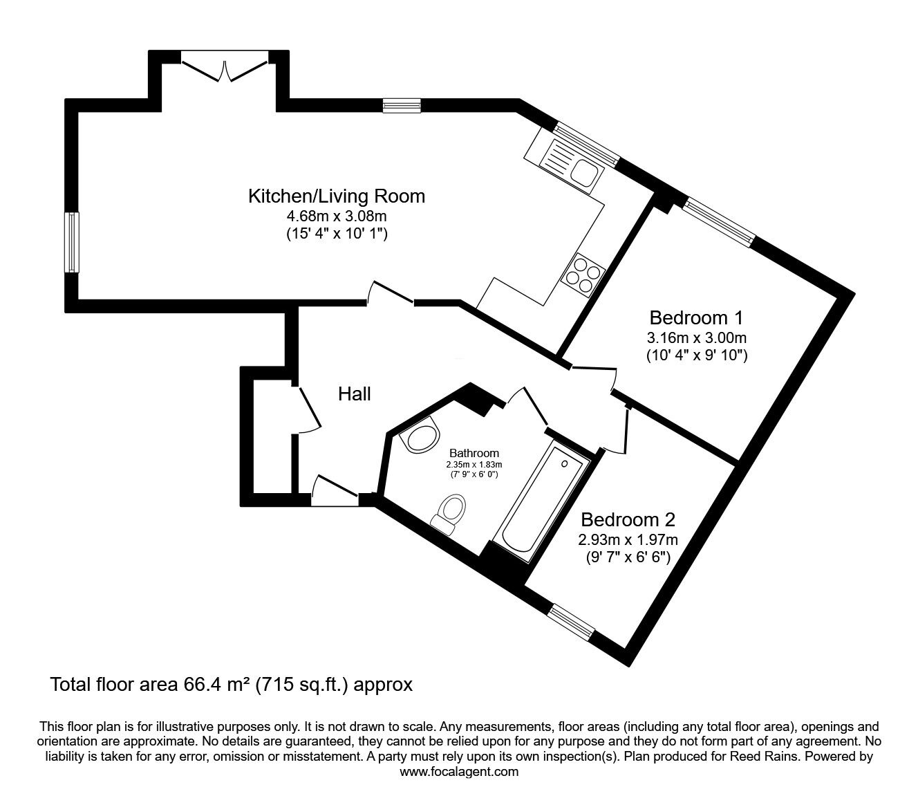 Floorplan of 2 bedroom  Flat to rent, Raynald Road, Sheffield, South Yorkshire, S2