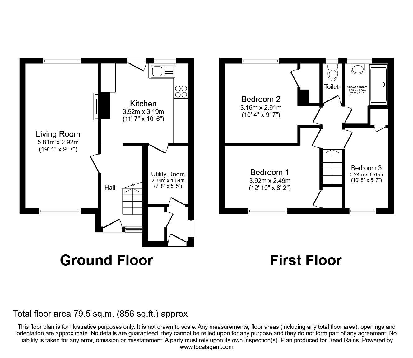 Floorplan of 3 bedroom Mid Terrace House to rent, Ironside Close, Sheffield, South Yorkshire, S14