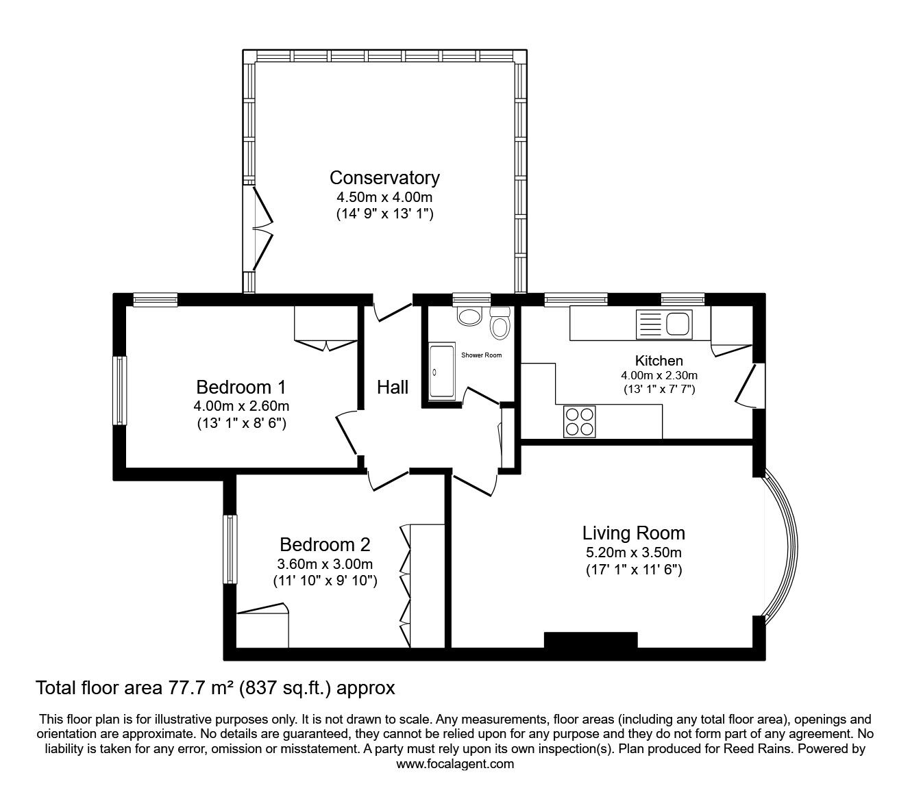 Floorplan of 2 bedroom Semi Detached Bungalow for sale, Wheatlands Close, Pocklington, East Riding of Yorkshi, YO42