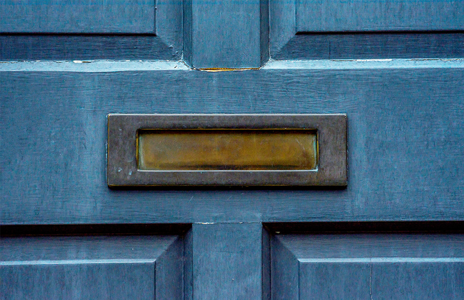 Blue door, letterbox